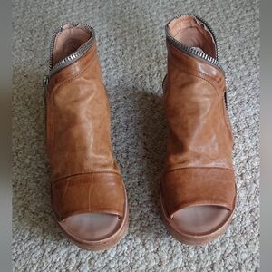 A.S.98 Naylor brown Leather Peep-Toe Platform Wedge Sandal size 8